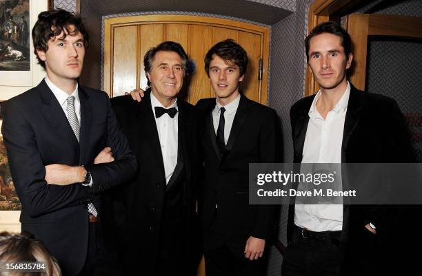 Bryan Ferry poses with sons Isaac, Tara and Otis at the launch of his new album 'The Jazz Age' at Annabels on November 22, 2012 in London, England.