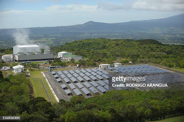 General view of the Miravalles Solar Power Plant in Miravalles, 220 km north of San Jose, taken on November 22, 2012. Costa Rica inaugurated the...