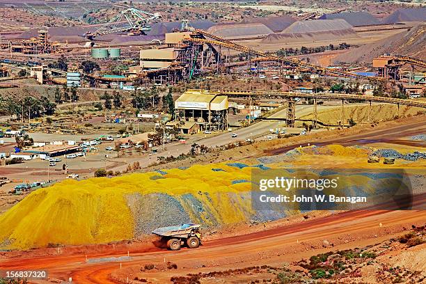 tom price iron ore mine.western australia - banagan dumper truck stock pictures, royalty-free photos & images