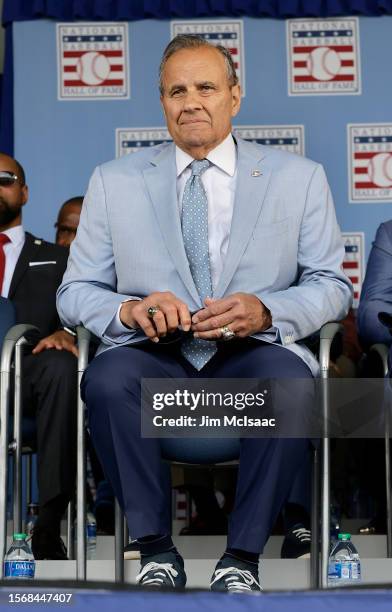 Hall of Famer Joe Torre looks on during the Baseball Hall of Fame induction ceremony at Clark Sports Center on July 23, 2023 in Cooperstown, New York.