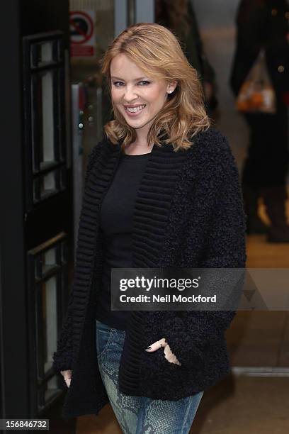 Kylie Minogue seen leaving BBC Radio 2 on November 23, 2012 in London, England.