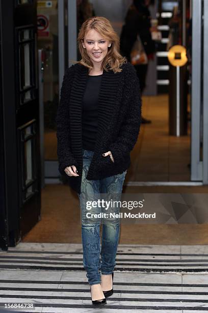 Kylie Minogue seen leaving BBC Radio 2 on November 23, 2012 in London, England.