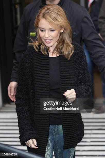 Kylie Minogue seen leaving BBC Radio 2 on November 23, 2012 in London, England.