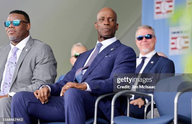 Inductee Fred McGriff looks on during the Baseball Hall of Fame induction ceremony at Clark Sports Center on July 23, 2023 in Cooperstown, New York.