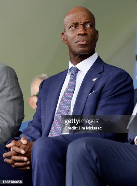 Inductee Fred McGriff looks on during the Baseball Hall of Fame induction ceremony at Clark Sports Center on July 23, 2023 in Cooperstown, New York.