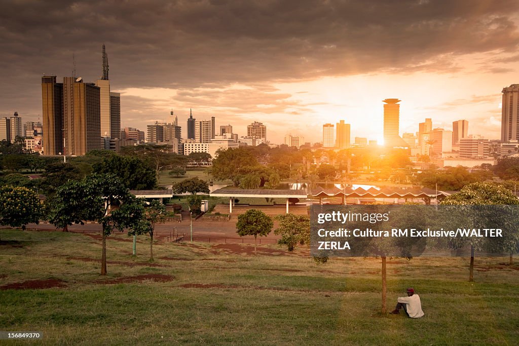 City skyline and urban park