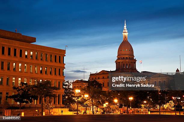 usa, michigan, lansing, state capitol building at sunrise - lansing - fotografias e filmes do acervo