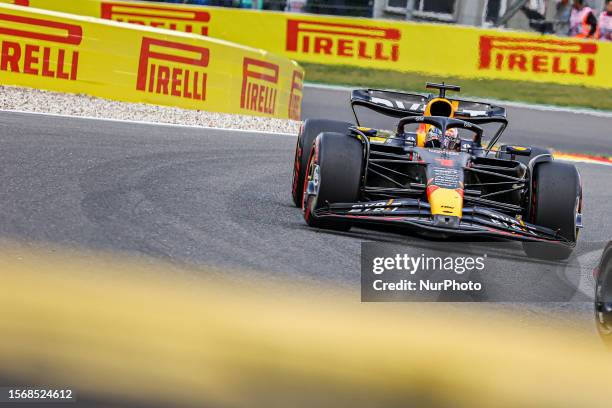 Max Verstappen of the Netherlands winner of the race, driving the car with number 1 the RB19 Honda RBPT of Oracle Red Bull Racing team, on track...