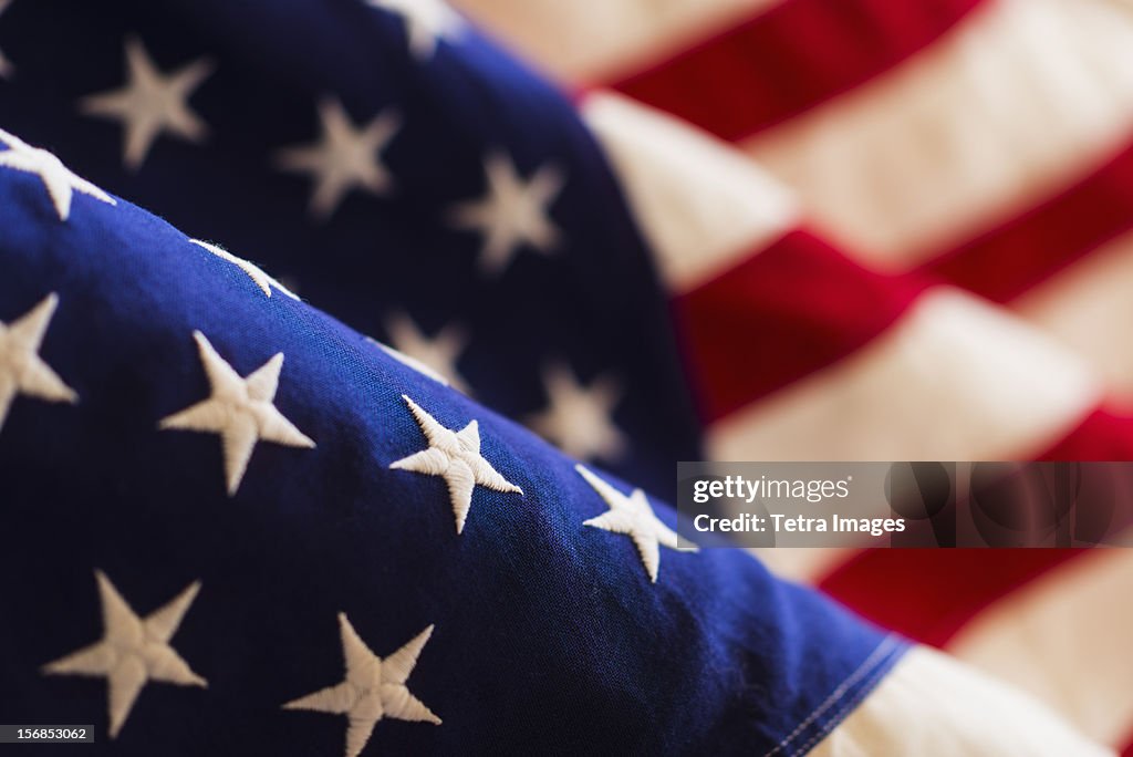 Detail of US flag, studio shot