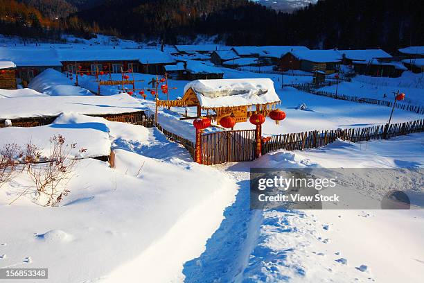 snow village in mudanjiang,heilongjiang,china - província de heilongjiang imagens e fotografias de stock