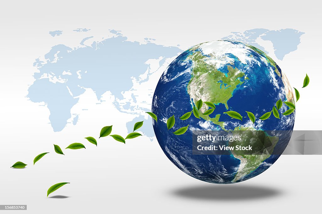 Digital composite of green leaf and earth