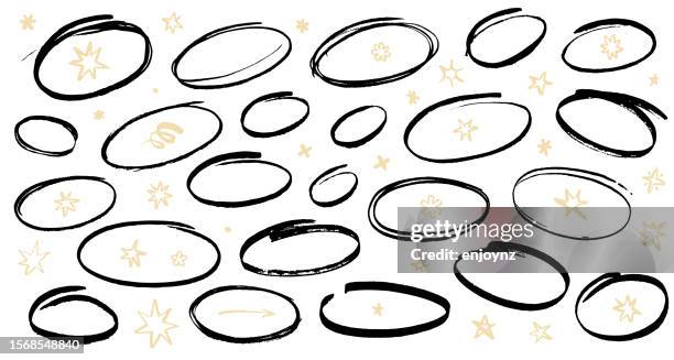 ilustraciones, imágenes clip art, dibujos animados e iconos de stock de círculos y estrellas dibujados a mano - bolígrafo y marcador