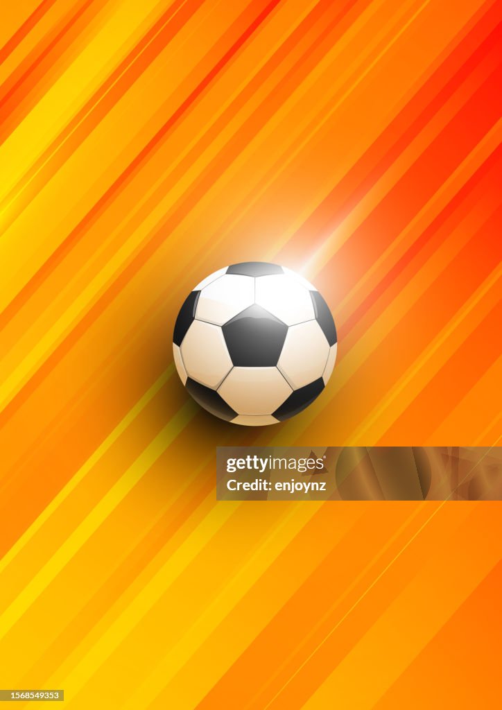 Football on orange lines pattern background