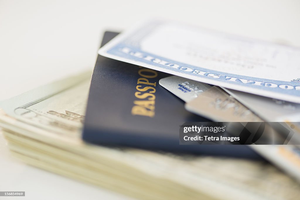 USA, New Jersey, Jersey City, Close of up passport and Social Security Card