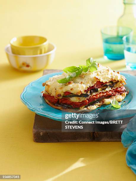 plate of vegetarian lasagna - melanzana foto e immagini stock
