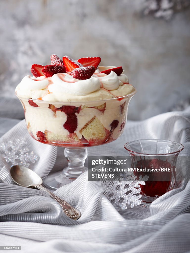 Plate of strawberries and cream trifle