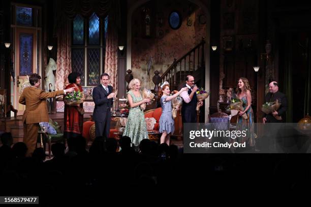 Alex Moffat, Lilli Cooper, Eric McCormack, Laura Bell Bundy, Dana Steingold, Nehal Joshi, Sandy Rustin and Jason Alexander take part in the curtain...