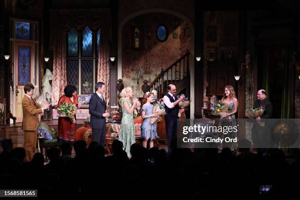 Alex Moffat, Lilli Cooper, Eric McCormack, Laura Bell Bundy, Dana Steingold, Nehal Joshi, Sandy Rustin and Jason Alexander take part in the curtain...