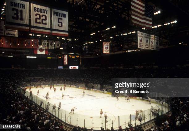 General view of the New Jersey Devils and the New York Islanders game circa 1990's at the Nassau Coliseum in Uniondale, New York.