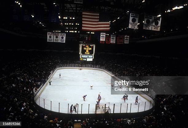 General view of the 1983 Division Finals between the New York Rangers and the New York Islanders in April, 1983 at the Nassau Coliseum in Uniondale,...