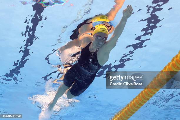 Ariarne Titmus of Team Australia competes in the Women's 200m Freestyle Heats on day three of the Fukuoka 2023 World Aquatics Championships at Marine...