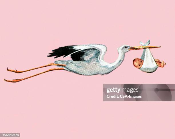 stork delivery - small beginnings stock illustrations