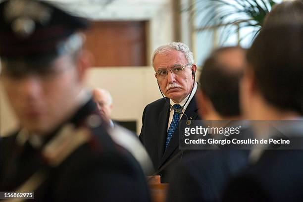 Palestinian Foreign Minister Riad Malki attends a press conference after a ministerial commitee with Italian Foreign Minister Giulio Terzi at...