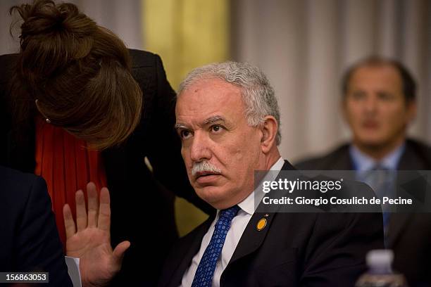 Palestinian Foreign Minister Riad Malki attends a ministerial committee with Italian Foreign Minister Giulio Terzi at Farnesina on November 23, 2012...