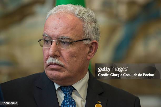 Palestinian Foreign Minister Riad Malki attends a ministerial commitee with Italian Foreign Minister Giulio Terzi at Farnesina on November 23, 2012...