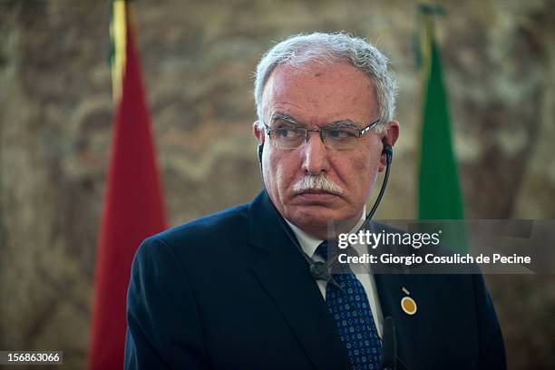 Palestinian Foreign Minister Riad Malki attends a press conference during a ministerial committee with Italian Foreign Minister Giulio Terzi at...