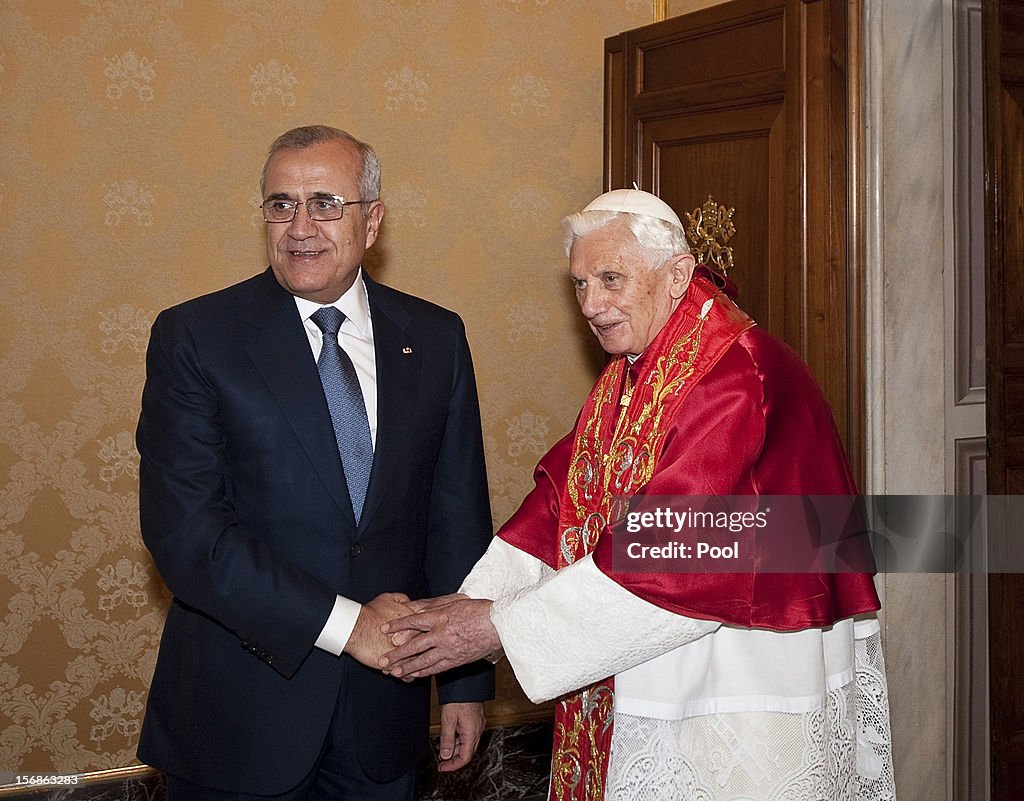 Pope Benedict XVI Meets With President of Lebanon Michel Sleiman