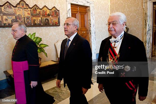 Lebanon's President Michel Sleiman arrives at Vatican for a meeting with Pope Benedict XVI on November 23, 2012 in Vatican City, Vatican. The meeting...