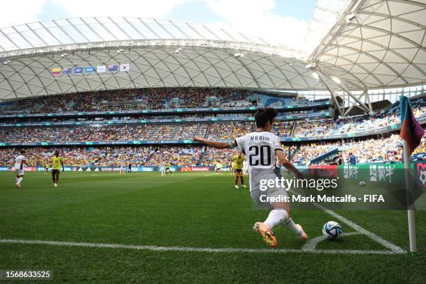 Kim Hyeri of Korea Republic takes a corner kick during the FIFA Women's World Cup Australia & New Zealand 2023 Group H match between Colombia and...
