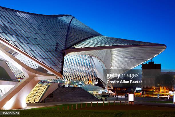 liege-guillemins railway station at night - liege stock pictures, royalty-free photos & images