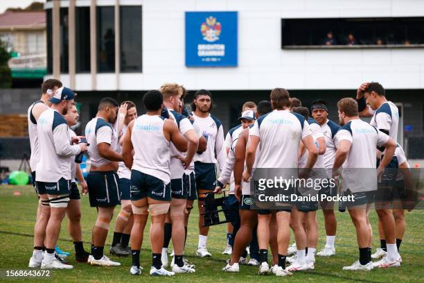 Wallabies players are seen during an Australia Wallabies training session at Brighton Grammar School on July 25, 2023 in Melbourne, Australia.