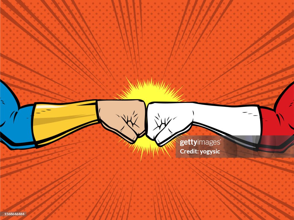 Vector Pop Art Superhero Fist Bump Stock Illustration
