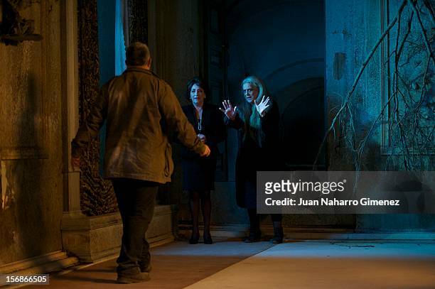 Carmen Maura and Terele Pavez attend "Las Brujas de Zugarramurdi" on set filming at Palacio del Infante Don Luis on November 23, 2012 in Madrid,...