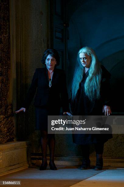 Carmen Maura and Terele Pavez attend "Las Brujas de Zugarramurdi" on set filming at Palacio del Infante Don Luis on November 23, 2012 in Madrid,...