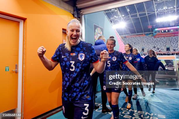 Stefanie van der Gragt of Holland Women celebrates the victory during the World Cup Women match between Vietnam Woman v Holland Women at the Dunedin...