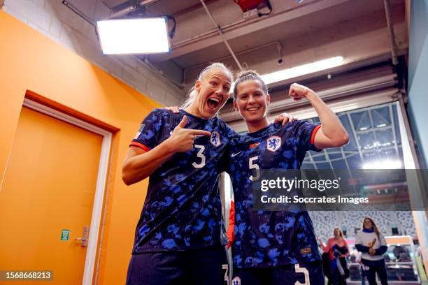 Stefanie van der Gragt of Holland Women, Merel van Dongen of Holland Women celebrating the victory during the World Cup Women match between Vietnam...