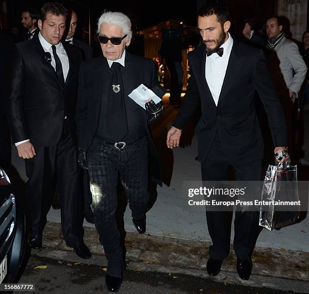 Karl Lagerfeld arrives at Marie Claire Prix de la Moda Awards 2012 on November 22, 2012 in Madrid, Spain.