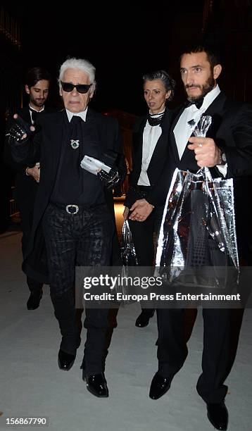 Karl Lagerfeld arrives at Marie Claire Prix de la Moda Awards 2012 on November 22, 2012 in Madrid, Spain.