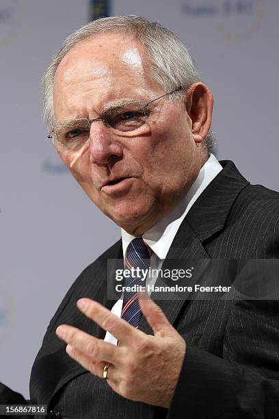 Wolfgang Schaeuble, Minister of finance of Germany, attends the European Banking Congress on November 23, 2012 in Frankfurt, Germany. Bankers from...