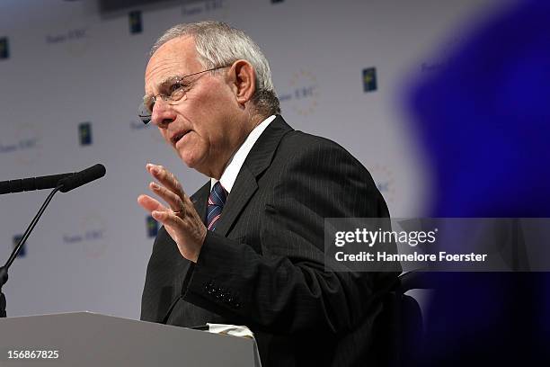 Wolfgang Schaeuble, Minister of finance of Germany, attends the European Banking Congress on November 23, 2012 in Frankfurt, Germany. Bankers from...