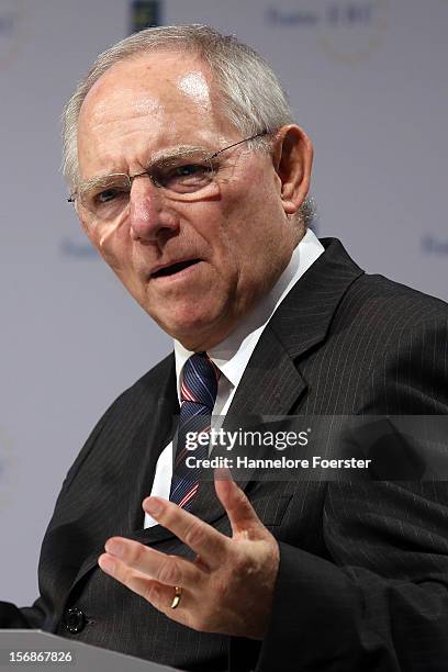 Wolfgang Schaeuble, Minister of finance of Germany, attends the European Banking Congress on November 23, 2012 in Frankfurt, Germany. Bankers from...