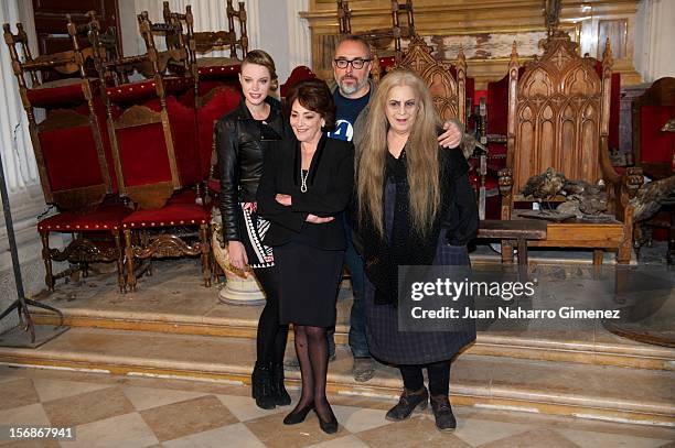 Carolina Bang, Carmen Maura, Alex de la Iglesia and Terele Pavez attend "Las Brujas de Zugarramurdi" on set filming at Palacio del Infante Don Luis...