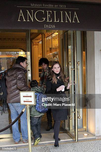 Actress Christa Brittany Allen is seen leaving the 'Angelina' tearoom on November 23, 2012 in Paris, France.