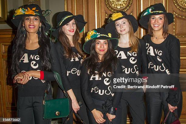 Young employees of the Sonia Rykiel fashion house pose at the Paris City Hall during the Sainte-Catherine Celebration on November 23, 2012 in Paris,...