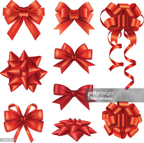 vector set of red gift bow - red bow stock illustrations