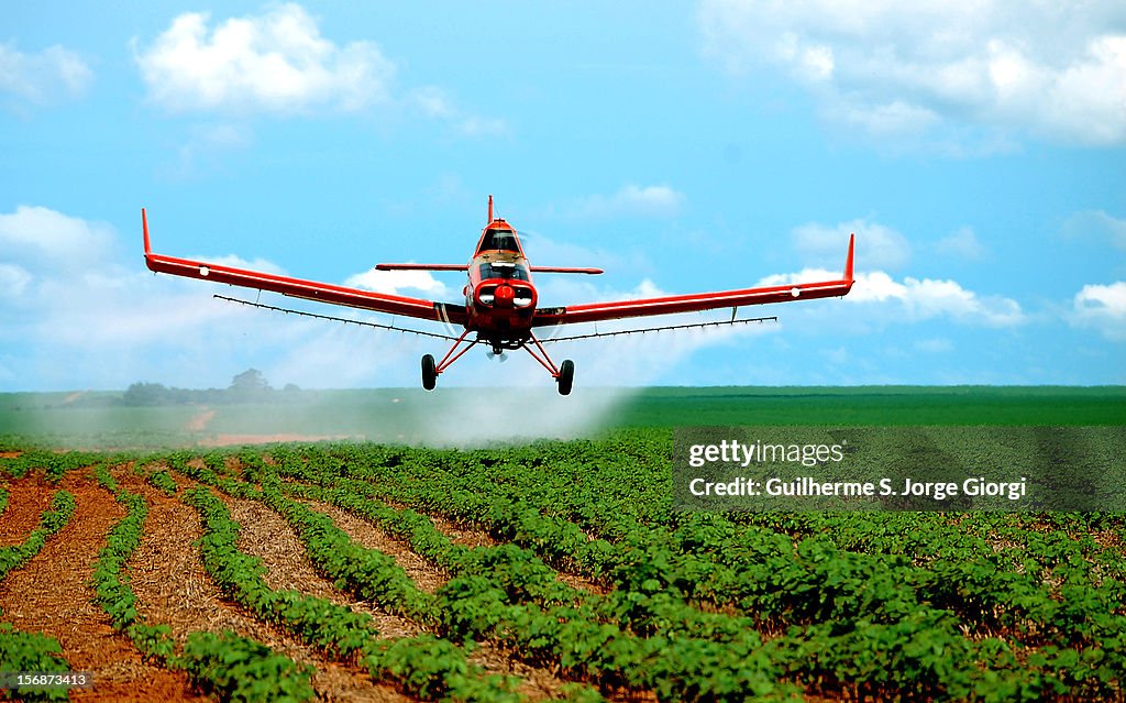 Aerial crop spraying on cotton